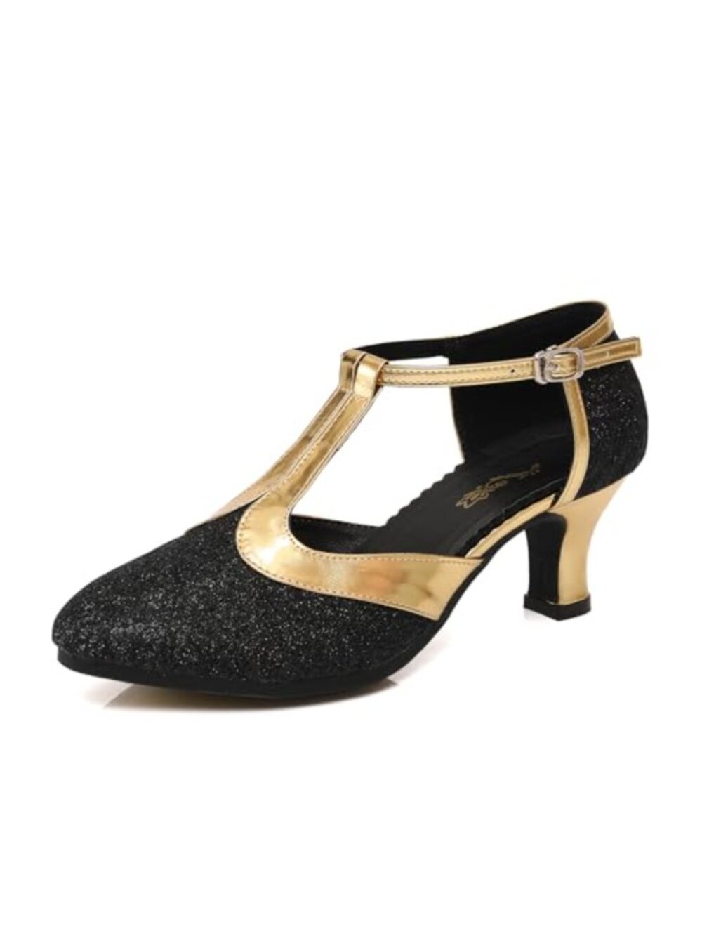 Women's Flapper T-Strap 1920s Dance Heels Kitten Glitter Mesh